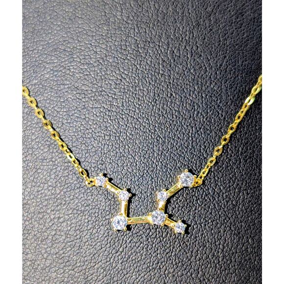 925 Sterling Silver Vermeil Yellow Tone Crystal Virgo Zodiac Star Sign Necklace - Picture 3 of 5